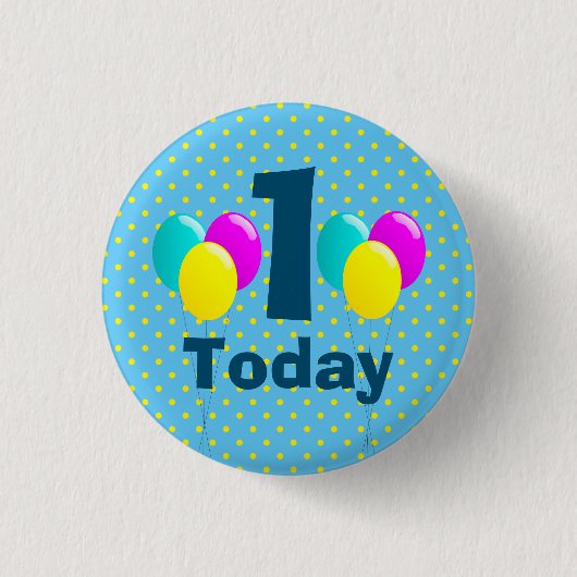 Geburtstag, Balloons, Blue Polka Dots anpassbar Button (Vorderseite)