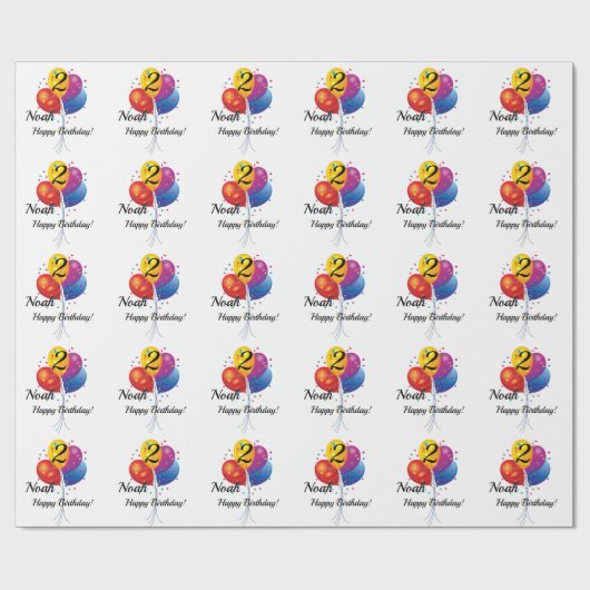 Geburtstag Balloons Kindername & Alter Geschenkpapier (Flach)