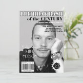 Geburtstag Bash Schwarz-weiß Magazine decken jedes Einladung (Stehend Vorderseite)