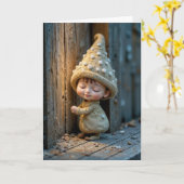 Geburtstag Bashful Munchkin Stehend durch eine Tür Karte (Gelbe Blume)