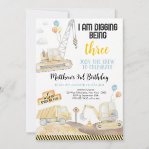 Geburtstag Bau-LKW Being Three Einladung