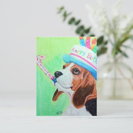 Geburtstag Beagle Postkarte (Stehend Vorderseite)