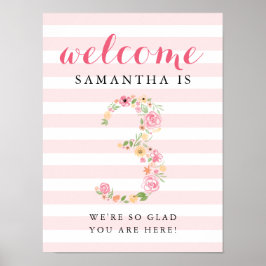 Geburtstag Begrüßungszeichen Pink Watercolor Flora Poster