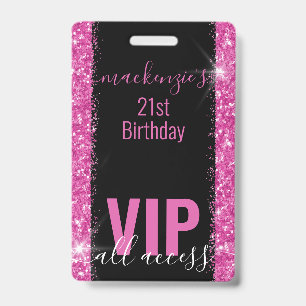 Geburtstag Black Pink Glitter VIP Party Einladung Ausweis