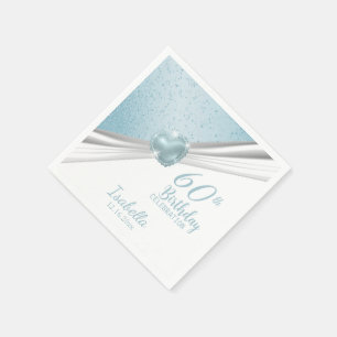Geburtstag - Blue Heart & White Glitzer Serviette