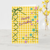Geburtstag, Blume, Gingham, Krawatte, Laked Karte (Gelbe Blume)