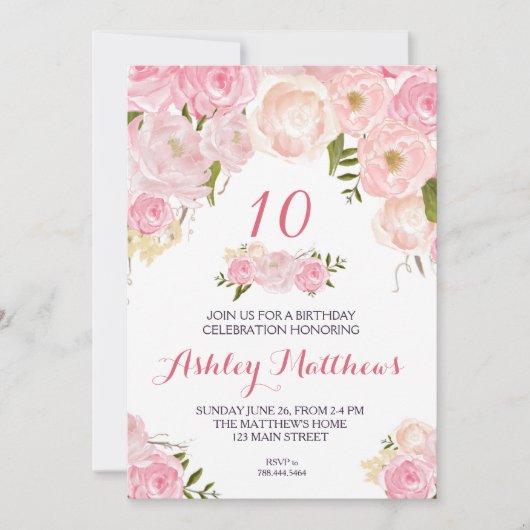 Geburtstag Blumeneinladung, Einladung (Vorderseite)