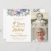 Geburtstag Blumenjahr im MAKING 2-Foto Einladung (Vorne/Hinten)