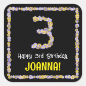 Geburtstag: Blumennummer, Individuelle Name, Blume Quadratischer Aufkleber (Vorderseite)