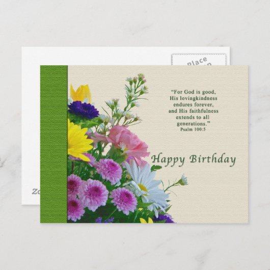 Geburtstag, Blumenstrauß, Religiös, Postkarte (Vorne/Hinten)