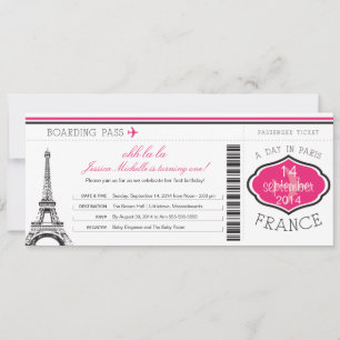 Geburtstag Boarding Pass auf Paris Einladung