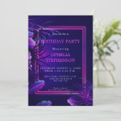 Geburtstag | Bold Tropical Neon Birthday Einladung (Stehend Vorderseite)