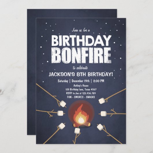 Geburtstag Bonfire Campout Cookout Party Einladung (Vorne/Hinten)