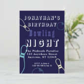 Geburtstag Bowling Glow Night Party Einladung (Stehend Vorderseite)