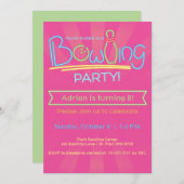 Geburtstag Bowling Party Pink Einladung (Vorne/Hinten)