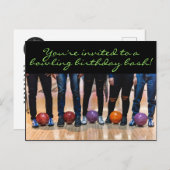 Geburtstag Bowling Party Postkarte Einladung (Vorne/Hinten)