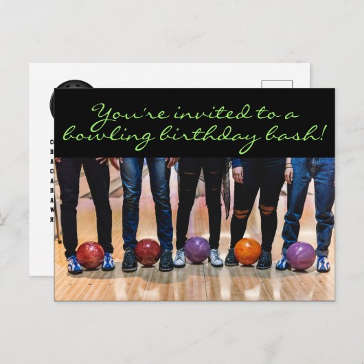 Geburtstag Bowling Party Postkarte Einladung (Vorne/Hinten)