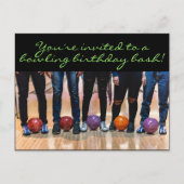 Geburtstag Bowling Party Postkarte Einladung (Vorderseite)