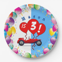 Geburtstag Boy Racecar und Balloons Papierplatte