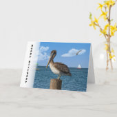Geburtstag, brauner Pelikan mit Seascape Karte (Gelbe Blume)