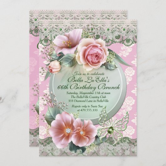 Geburtstag Brunch Mütter Tag Mittagessen Einladung (Vorne/Hinten)