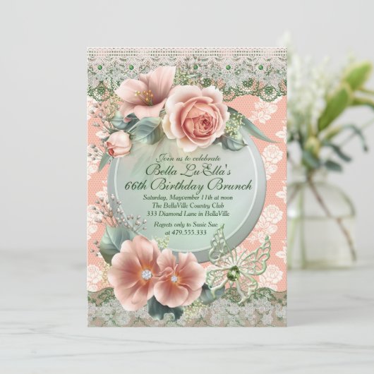 Geburtstag Brunch Mütter Tag Mittagessen Einladung (Stehend Vorderseite)