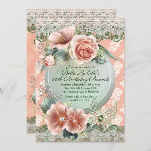 Geburtstag Brunch Mütter Tag Mittagessen Einladung (Vorne/Hinten)
