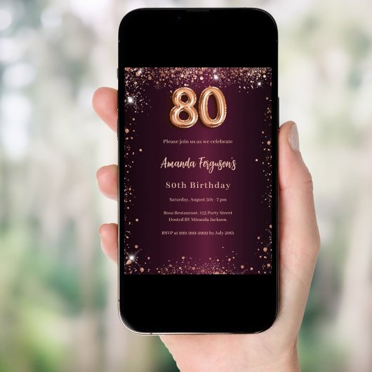 Geburtstag burgundische Rose Gold Einladung