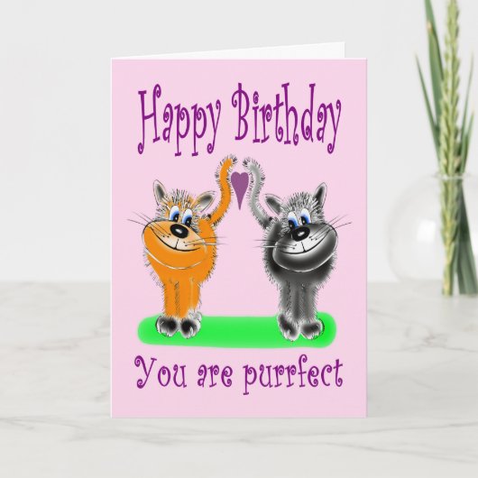 Geburtstag Cartoon Style Fluffy Cat Couple Karte (Vorderseite)