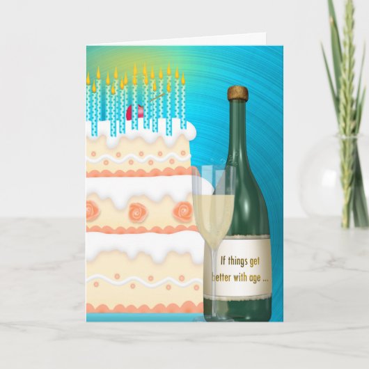 Geburtstag Champagne und Kuchen Karte (Vorderseite)