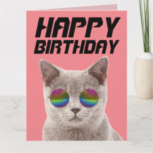 GEBURTSTAG COOLE KATZE MIT GROSSEN SCHNELLENKARTEN KARTE