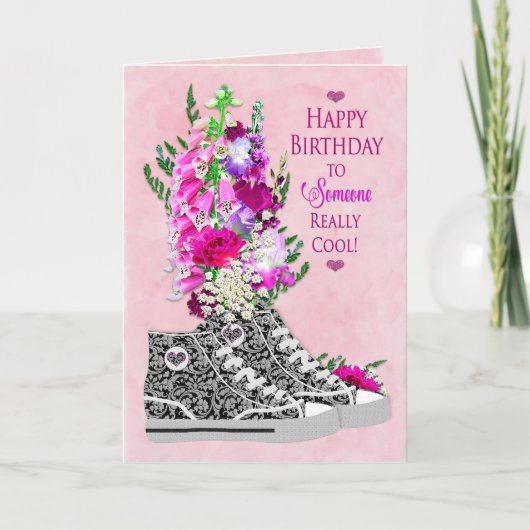 Geburtstag, Cooles Mädchen, Sneakers schwarz/weiß Karte (Vorderseite)