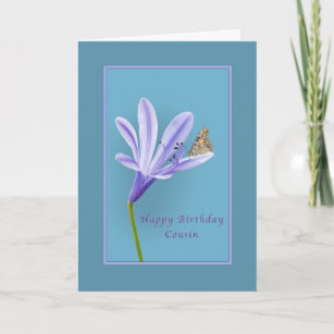 Geburtstag, Cousin, Taglilie Blume und Schmetterli Karte
