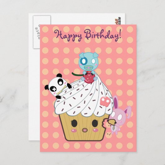 Geburtstag Cupcake Attack! Postkarte (Vorne/Hinten)