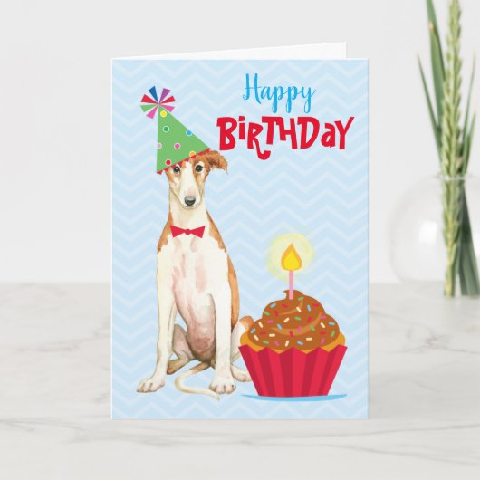 Geburtstag Cupcake Borzoi Karte (Vorderseite)