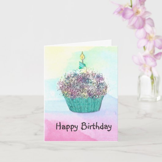 Geburtstag Cupcake Card & Candle Karte (Orchidee)