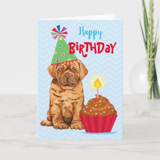 Geburtstag Cupcake Dogue de Bordeaux Karte (Vorderseite)