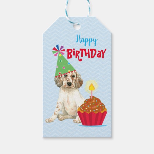 Geburtstag Cupcake English Setter Geschenktasten Geschenkanhänger (Vorderseite)