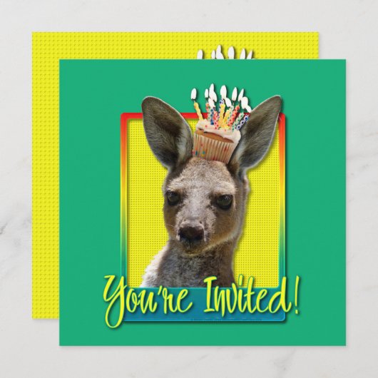 Geburtstag Cupcake - Kangaroo Einladung (Vorne/Hinten)