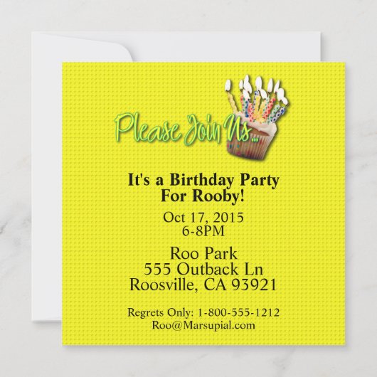 Geburtstag Cupcake - Kangaroo Einladung (Rückseite)