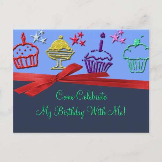 Geburtstag Cupcake Leckerei Überraschung Einladungspostkarte (Vorderseite)