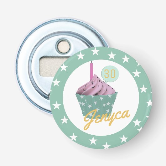 Geburtstag Cupcake Monogramm Flaschenöffner (Vorderseite)