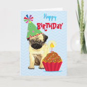 Geburtstag Cupcake Mops Card Karte (Vorderseite)