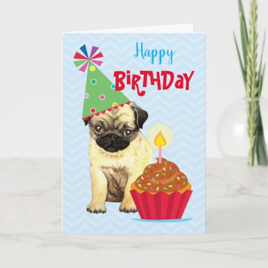 Geburtstag Cupcake Mops Card Karte (Vorderseite)