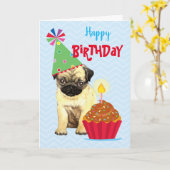 Geburtstag Cupcake Mops Card Karte (Gelbe Blume)