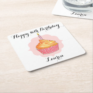 Geburtstag Cupcake Pink Personalisiert Rechteckiger Pappuntersetzer