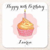 Geburtstag Cupcake Pink Personalisiert Rechteckiger Pappuntersetzer (Vorderseite)