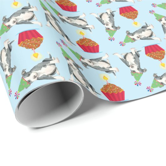 Geburtstag Cupcake Pit Bull Terrier Geschenkpapier (Rolleneckpunkt)