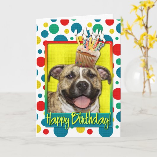 Geburtstag Cupcake - Pitbull - Tigger Karte (Gelbe Blume)