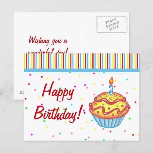 Geburtstag Cupcake Postkarte (Vorne/Hinten)